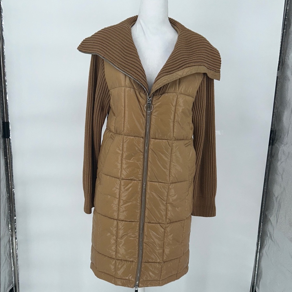Varley  Mayten Knit Brown Puffer Jacket with Ribbed Sleeves Size Small, - Picture 3 of 15